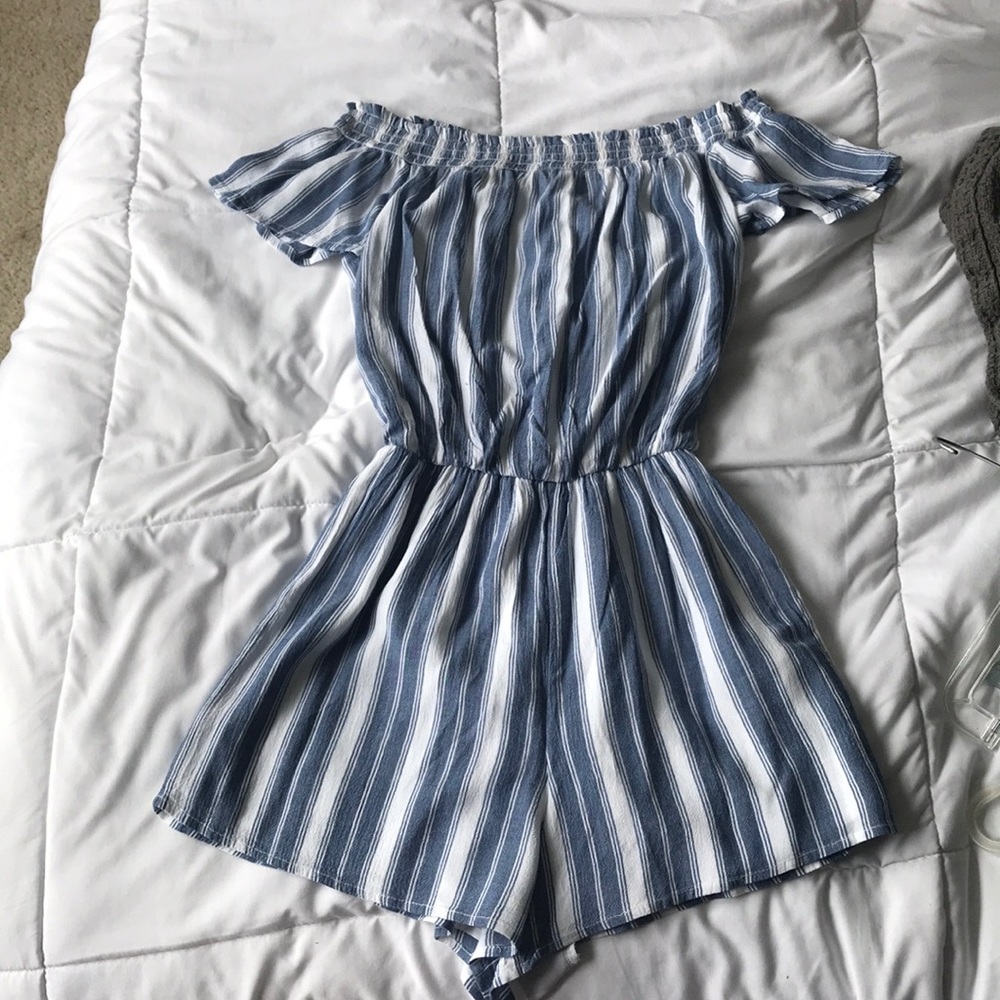 Off the shoulder striped romper from hollister